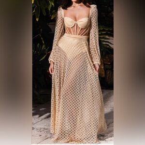 COVESHE Natural Cutout Stretch-jersey And Crochet-knit Maxi swimsuit and skirt